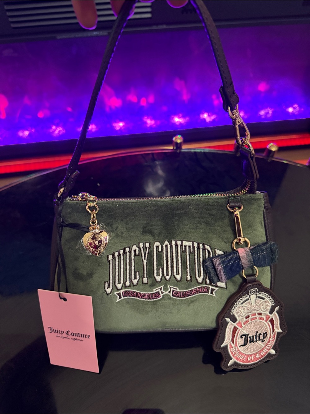 Juicy Couture Olive Green Mini Shoulder Bag with Charms